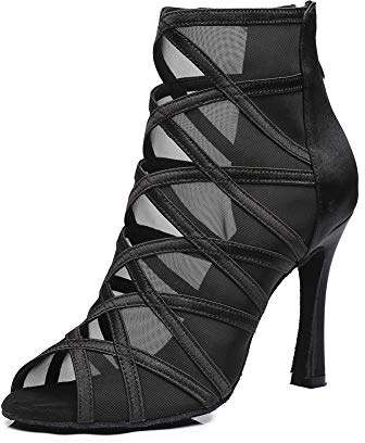 HROYL Stivali da Ballo Latino Donna Scarpe da Ballo da Salon Salsa e Bachata,YCL445-Nero-7.5,EU 38