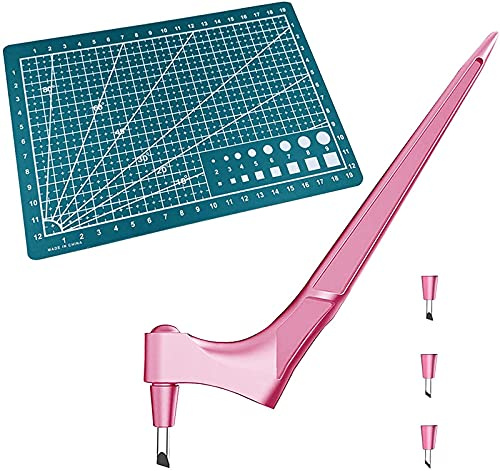 Yeehliny Art Schneidemesser Set,Craft Schneidewerkzeuge,Edelstahl Handwerksmesser Mit 360-Grad Rotierender Klinge + 1 Cutting Board + 3 Cutter Head,für Handwerk,Hobby,Scrapbooking,Schablone (Rosa)