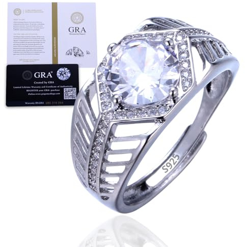 Halukakah Diamantring aus Sterlingsilber mit 1/2 Karat Moissanitstein und Zertifikat, 2,0 ct Luxusschmuck,Verstellbare Größe, Zeitloses Geschenk für Ehemann, Freund, Geburtstag, Jahrestag, Hochzeit