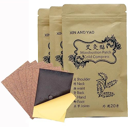 60pcs Mugwort Leaf Pads Wormwood Moxibustion Patch Foot Pads Knee Cervical Plaster for Muscle , for Neck, Waist, Back, Joints, Wrist (7 X 10cm)