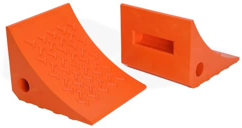 Tiousmoky Wheel Chocks, Rubber Wheel Chock with Curved, Durable, Non-Slip, Solid Trailer Wheel Chocks for Boat Trailers, RV, Truck, Camper, 30000lbs (Orange)