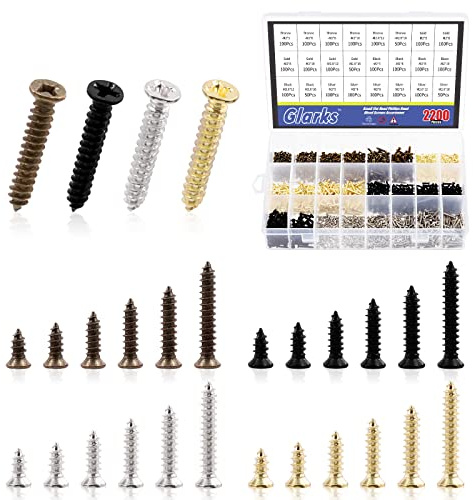 Glarks 2200 Stück selbstschneidende flache Kreuzkopfschrauben Sortiment Kit 5 mm 6 mm 8 mm 10 mm 12 mm 16 mm Metallschrauben kleine Holzschrauben für Holz/Trockenbau/Bau