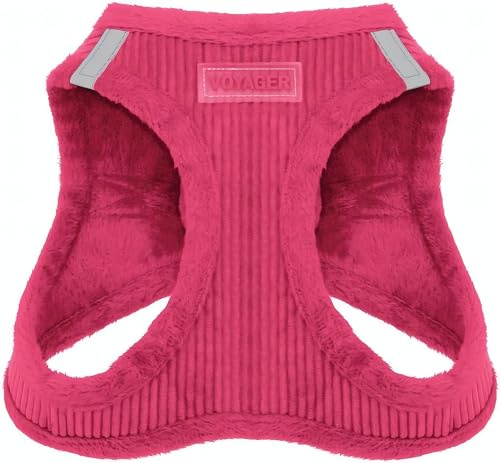 Voyager Step-In Plüsch-Hundegeschirr by Best Pet Supplies - Step-In-Westengeschirr für kleine und mittelgroße Hunde, Weicher Plüsch, Fuchsia Kordr, size S - Brust 37-40 cm