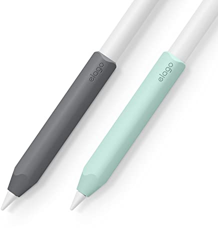 elago Silicone Grip Cover Compatibile con Apple Pencil 2 e 1 | [2 Pezzi], Silicone Premium, Manicotto Ergonomico, Compatibile con Ricarica Magnetica e Doppio Tocco (Grigio Scuro/ Menta)