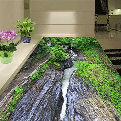 Boden Aufkleber Pvc 3D Dekorativ Benutzerdefinierte Tapete Badezimmer Grün Grand Canyon Wasser Bodenbelag Aufkleber Pvc Verschleiß Anti-Rutsch-Tapete Küche 3D-Bodenbelag, 150 X 105 Cm