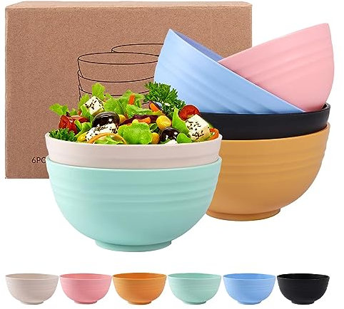 Divons Cuencos de plástico, Cuencos para snacks, 750ml Juego de cuencos de plástico de 6 colores,Durable Reutilizable cuencos,Apto para microondas y lavavajillas.