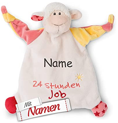 LALALO Lamm Schmusetuch personalisiert mit Namen/Bestickt für Junge Mädchen, NICI Schnuffeltuch Kuscheltuch Stofftier als Spielzeug Geschenk-Idee zur Geburt, Taufe, Weihnachten (24 Stunden Job)