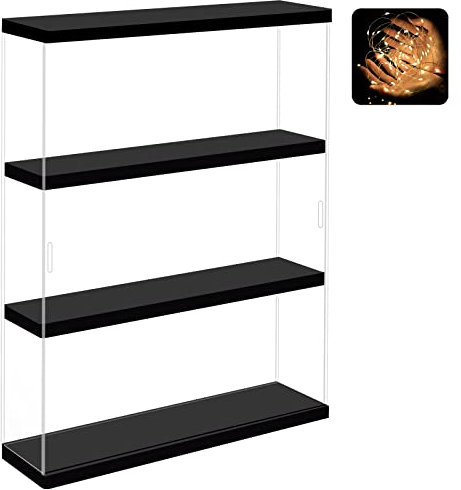 Nonemey Vetrina in Acrilico Trasparente a 3 Livelli,Teca Espositiva di Immagazzinaggio Vetrina Appesa alla Parete,Organizzatrice Antipolvere Vetrina Espositiva per Collezionismo(Nero,30*8.5*37.8 cm)