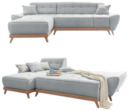 MIUFORM Dazzling Daisy S mit Bettkasten | Ecksofa mit umstellbarem Chaiselongue | 4 Sitzer Ecksofa | L-Form | 260 x 166 x 77cm Couch | Klappsofa mit Schlaffunktion | Schlafsofa klappbar (Hellgrau) | Sofa mit Schlaffunktion, Schlafsofa mit Bettkasten, Ecksofa L-Form, 260x166x77cm, Couch mit Schlaffunktion, Sofa Bed Klappbar
