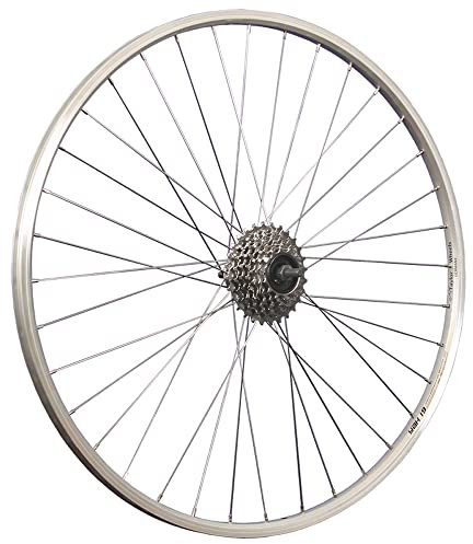 28 Zoll Hinterrad Yak19 Hohlkammerfelge mit 7 Fach Schraubkranz - Silber V-Brake