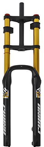 QHIYRZE Doppelschulter Federgabel 26 Zoll 4.0 Fetter Reifen Luft Gabel 140mm Federweg Strand Schnee Fahrrad Stoßdämpfergabel Dämpfung Einstellen 1-1/8 Scheibenbrems Gabel QR 9x135mm(26'' Gold)