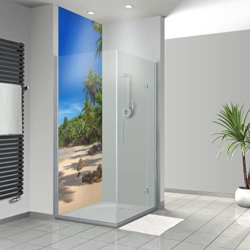 WANDFREUDE individuelle Duschrückwand Aluverbundplatte auf Maß (1 Stück - Palmen am Strand - Seidenmatt) – Dusche Wandverkleidung Duschwandverkleidung Duschrückwände