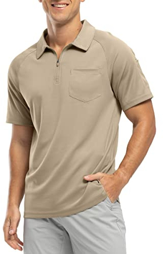 Rdruko Mens 1/4 Zip Short Sleeve Polo with Chest Pocket | Summer Breathable Zipper Neck Polos Quick Dry Smart Casual Tops Outdoor Stretch Fit Work Hiking Tennis Golf T Shirts