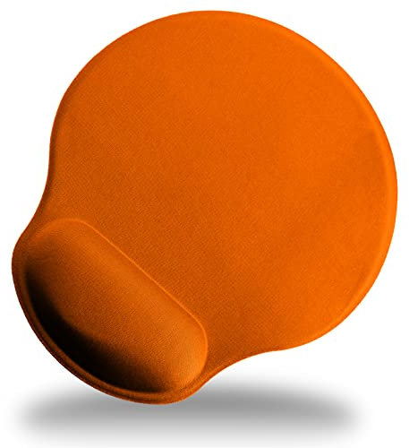 Orangefarbenes Mauspad, rutschfeste Silikonbasis und gepolsterte Handgelenkstütze, ergonomisch, reduziert die Belastung des Handgelenks bei langen Arbeitstagen oder in der Freizeit, Gamer, Telearbeit,