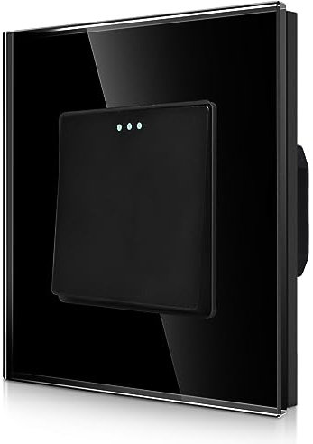 CNBINGO Rocker Button Light Switch 1 Gang 1 Way Glass Light Switch, Modern Tempered Glass Wall Panel with Phosphor Dots, Black