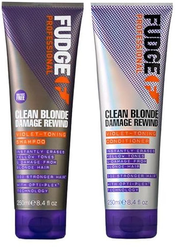 Fudge DUO Clean Blonde Damage Rewind Purple Violet Toning & Repair Shampoo 250ml and Conditioner 250ml