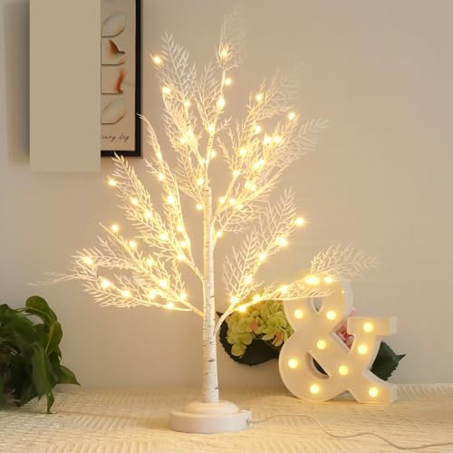 Led Baum Beleuchtete Weihnachtsbaum Lampe Lichterbaum,19 60 LED Lichter Leuchtbaum USB und Batterie Stimmungslicht Baumlicht 8 Beleuchtungs Modi Tischleuchte für Weihnachtlicher Dekobaum (Weiß)