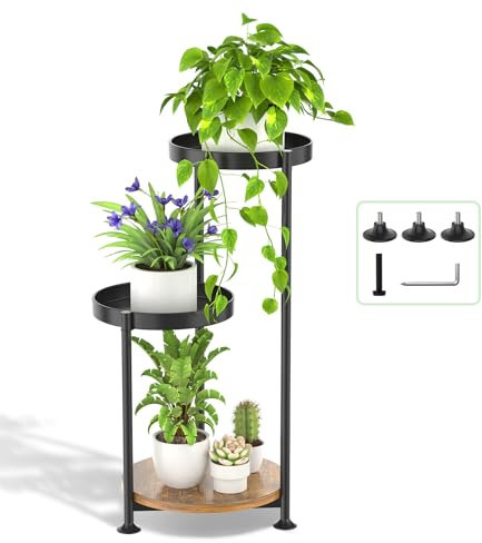 LyTaispuly 3 Tier Plant Stand Indoor Outdoor, Tiered Metal Plant Stands Tall Plant Holders, Corner Rack Flower Stand Shelf for Garden Balcony Patio Living Room (Black)