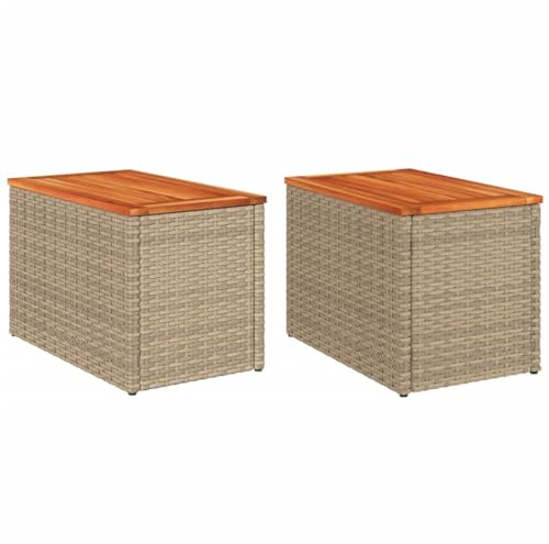 vidaXL Mesas auxiliares de jardín 2 uds ratán Madera Beige 55x34x37cm