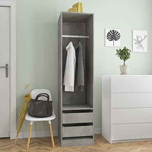 Gecheer Kleiderschrank Stoffschrank Flurschrank Schrank aus Spanplatte Mit 2 Schubladen,1 großes offenes Fach mit Einer Hängestange,Holzschrank Schlafzimmerschrank Garderobenschrank 50 x 50 x 200 cm