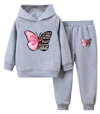 Doomiva Ensemble Jogging Enfant Fille Survêtement Sweat à Capuche avec Pantalon de Sport Tenue de Running Gris 7-8 ans
