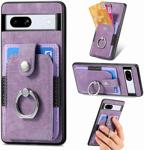 Google Pixel 8a Case Google 8a Phone Case Wallet Shockproof Bumper with Ring Holder Card Slots PU Leather Cover Anit-Fall Anti-Drop Kickstand Back, Purple