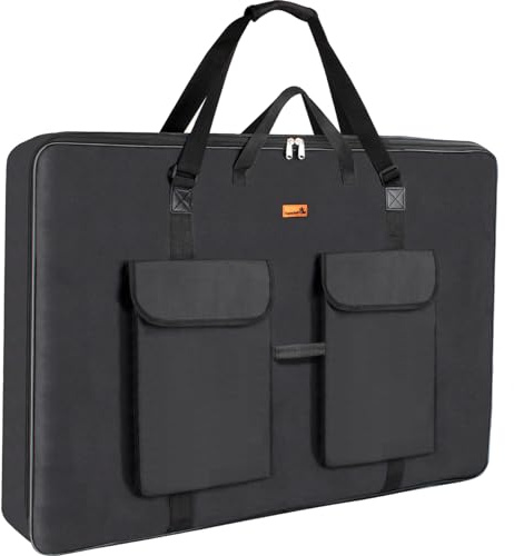 TreochtFUN Kunst-Portfolio-Tasche, 91,4 x 121,9 cm, wasserdichte Künstler-Tragetasche, weiche Seite, stabil mit Gurt, robuste Aufbewahrung für Kunstwerke, Zeichnen, Leinwandposter, Schwarz
