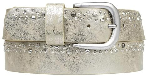 Zakatte • Damen Nietengürtel aus Kunstleder mit Strass und Sterne Strassgürtel Gürtel mit Nieten BS071 (Gold, 75 cm)