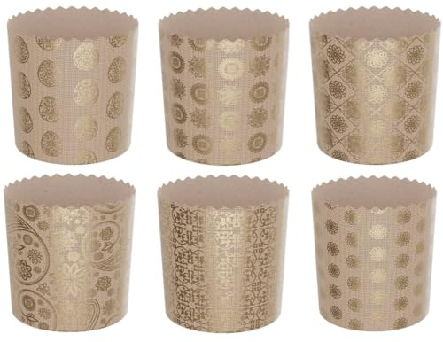 6pcs Baking Paper Molds for Easter Bread Cakes Panettone Paska Beige/Gold (130x85 mm)
