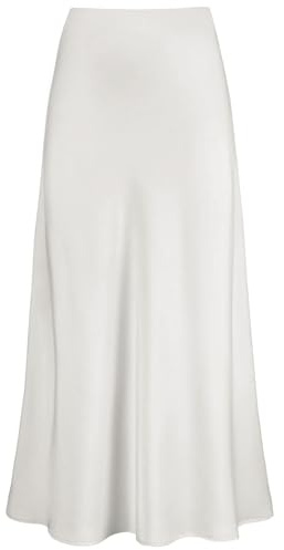 Genfien Dam Lång Satin Hög Midja Elegant Silke Kjol Elastisk Midja Kjol Solid Elastisk Dragkedja Färg Kjol Party Sommar Casual