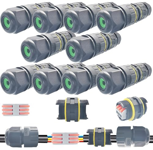 Waterproof Junction Box, Dujelixa 10 Pcs Cable Connectors IP68, Power Cord External Sleeve Coupler Wire Range 6-11mm, 2/3 - Way Line Extension Electrical Cable Connector, Outdoor Electrical Box