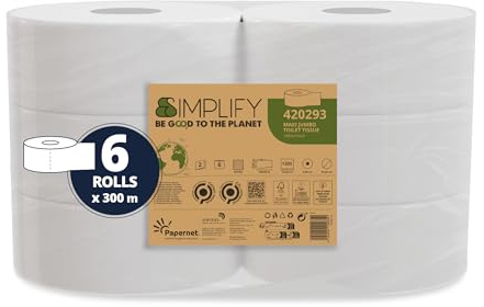 Papernet Simplify Maxi Jumbo Carbon Neutral 420293 toalettpapper, 6 maxi rent cellulosa pappersrullar på 300 m, vardera, 2 lager, 7 830 x 23 cm