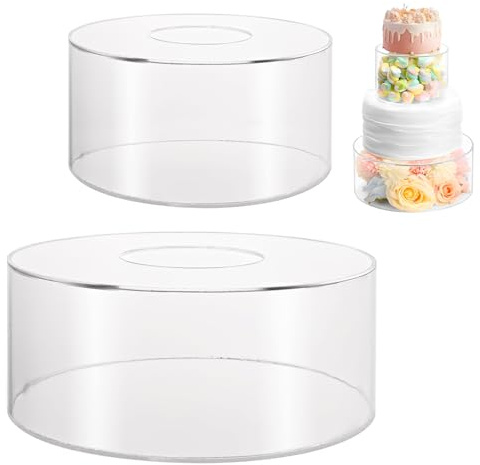 LDXDRU Lot de 2 présentoirs à gâteaux en acrylique transparent de 15,2 cm et 25,4 cm à remplir, présentoir à gâteaux cylindriques pour mariage, anniversaire de mariage, fête d'anniversaire