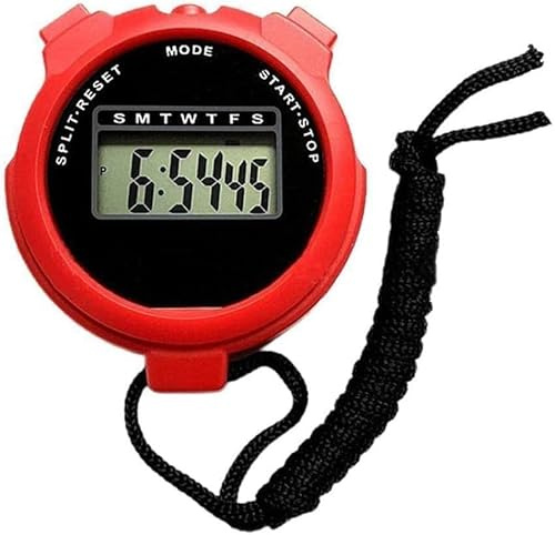 Digital Sports Stopwatch & Timer Professional Large Display Training Clock with Calendar Alarm for Swimming, Running, Football, Fitness Coaches & Referees (Red)