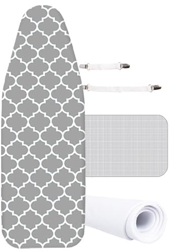 Homes Ironing Board Cover Cotton Ironing Cover And Pad Drawstring Tightening Ironing Board Cover And Pad,35x12in 43x13in 47x15in Iron Board Cover(Gray,110x35cm)