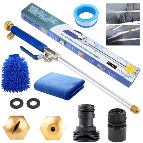 DGMI Lancia idropulitrice 2 in 1 ugello per tubo da giardino con guanti di pulizia, compatto, leggero e potente per una pulizia efficace delle superfici, perfetto per auto e giardino (Blu)