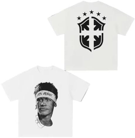 Neymar Football Superstar Gesicht Bedrucktes Kurzarm-T-Shirt – Herren und Damen Distress American Cotton T-Shirt (DE/NL/SE/PL, Alphanumerisch, M, Regular, Regular, weiß-Neymar jr 1)