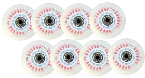 LED-beleuchtetes Inline-Skate-Rollen-Set mit Magnetkern und Lagern, für den Innen- und Außenbereich, 90 A Lumineszenz-Rollerblätter, 8er-Pack (Rot, 110 mm)