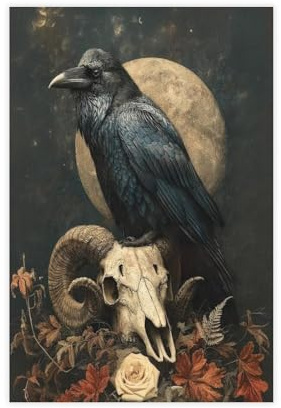 BQUWR Crow And Ram Skull Poster Canvas Poster Bedroom Decor Landscape Decor Gift 12x18inch(30x45cm)