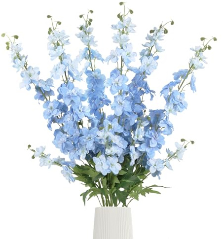 Rzoukler 6Pcs Artificial Delphinium Flowers 37.4’’ Light Blue Long Stem Delphinium Faux Snapdragon Flowers for Wedding Bouquet Home Party Garden Outdoor Decoration(Light Blue)