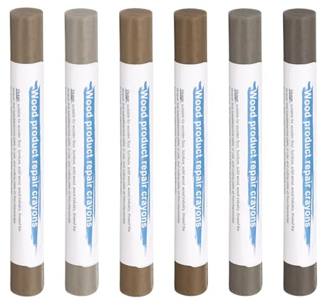 QUARKZMAN Bois Remplissage Bâtonnets 6 Couleurs Bois Cire Toucher Haut Meubles Réparation Crayons pour Moyen Brun 10-11, Espace Gris, Clair, Gris Chêne, Gris