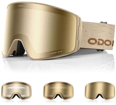 Odoland Photochromic Ski Goggles for Sunny and Cloudy Days, Anti-Fog OTG UV400 Protection Cylinder Snowboard Goggles for Adult Men Women Youth, Helmet Compatible for Skiing Snowboard QJ