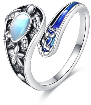 YONFQE Sea Turtle Spoon Rings Sterling Silver Adjustable Sea Turtle Ring Ocean Jewellery Gifts for Women Men