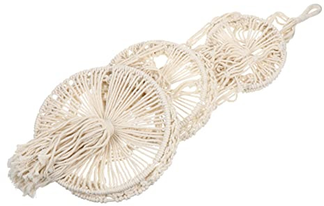 AKOOSY 3-layer Beige Cotton Rope Hanging Basket Multi-layer Flowerpot Net Bag Plant Hanger for Kitchen and Garden Decorative Storage