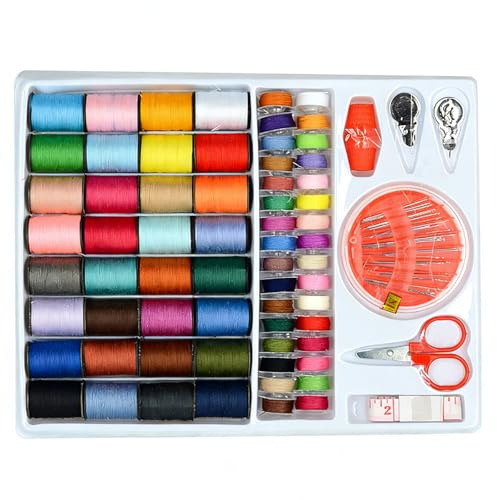 Eastrise Sewing Thread Kit, 64pcs Bobbins Thread Spools Sewing Kit with Needles Threader Measuring Tape Thimbles and Scissors,Handy Polyester Sewing Cotton Threads for Machine Sewing Hand Sewing