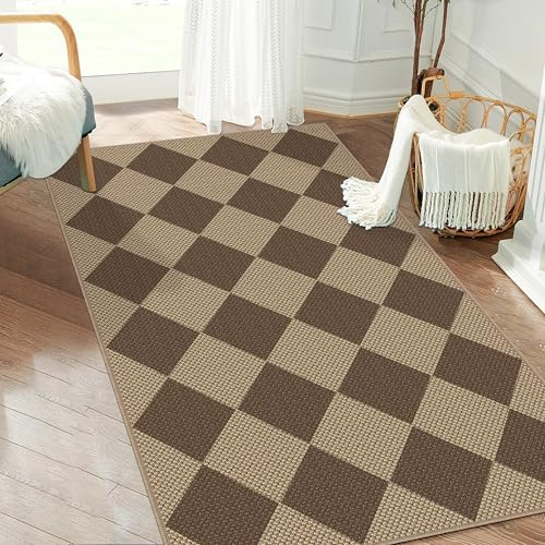Capslpad Teppich Läufer Flur 80x150cm, Raute Jute Aussehen Küchenteppich Natürlich Waschbar Outdoor Teppich Braun rutschfest Küchenläufer für Flur, Küche, Schlafzimmer, Balkon, Terrasse
