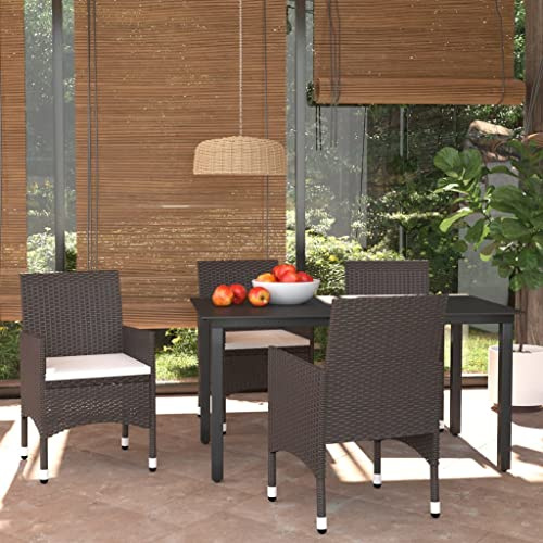SKTQYQO Gartenmöbel-Set 5-teilig mit braunen Polyrattan-Kissen, multifunktionales Outdoor-Möbel-Set für den Außenbereich, Terrassen- und Terrassenmöbel
