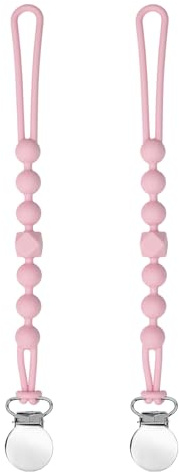 BOUESA Silicone Dummy Clip for Baby Girls, Pacifier Clips Holder 2 Pack | Food Grade Silicone, Keep Pacifier Clean, One-Piece, Soother Pacifier Chains, Dummy Holder, Baby Shower, Birthday, Christmas