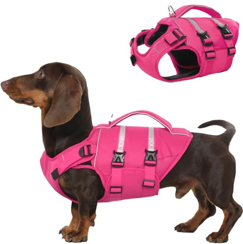 Kuoser Schwimmweste Hund klein, Hundeschwimmweste mit Griff, Rosa S