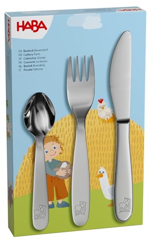 HABA Kinderbesteck Bauernhof – 3-teiliges Besteck-Set ab 3 Jahren